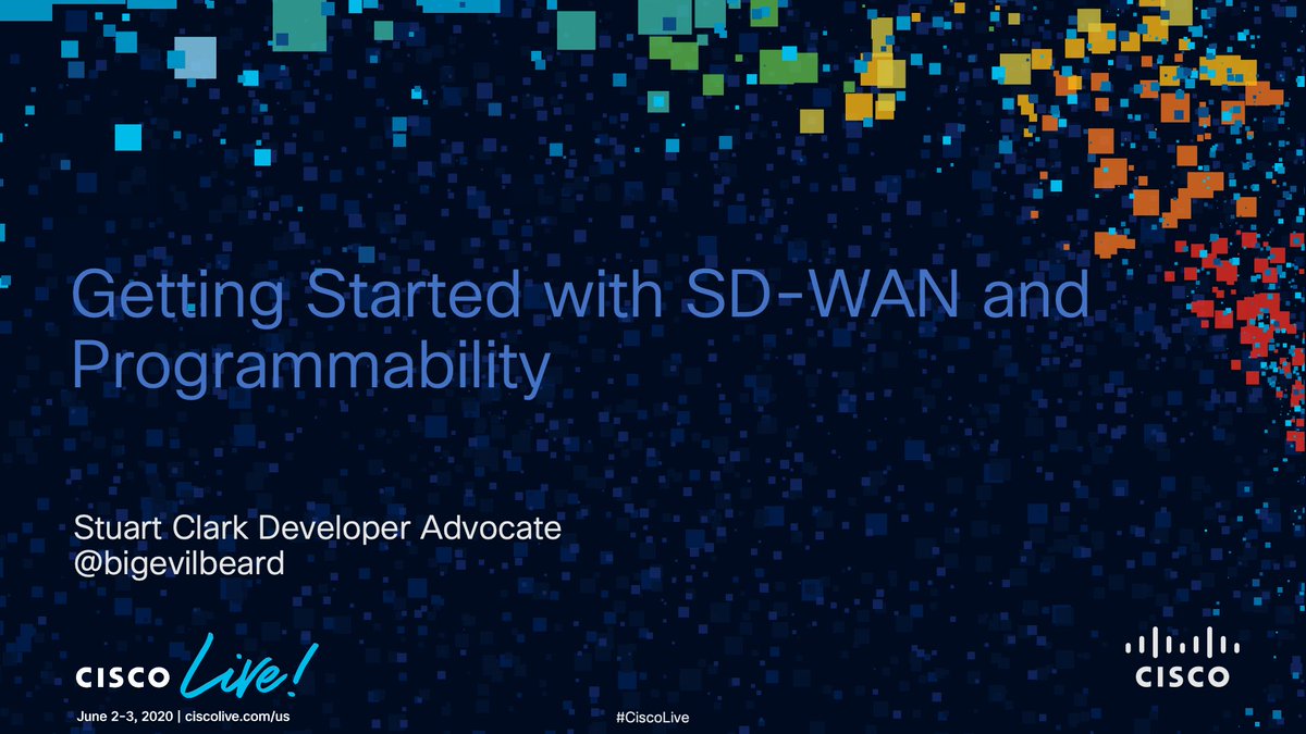bigevilbeard's tweet photo. Here is the Python code on @CiscoDevNet Code Exchange from my #DevNetDay session "Getting Started with SD-WAN and Programmability" try it now in the #devnet #sandbox https://t.co/KYTw02PdtP

Got some cool code? Submit it to Code Exchange! https://t.co/Peyk4kQHv9 https://t.co/A9gBvpvi5Q