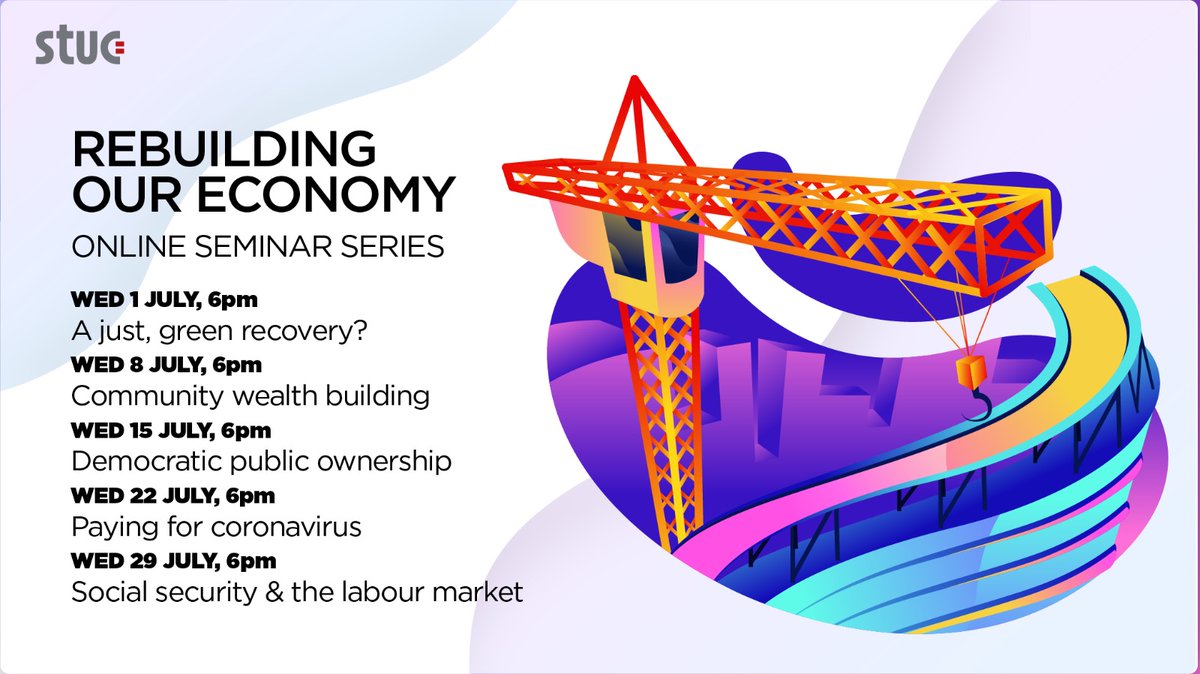 ScottishTUC's tweet image. We happy to announce our line up of free webinars. Beginning on the 1st of July, we will be joined by leading economists &amp;amp; trade unionists to discuss how we rebuild our economy to improve workers lives and the planet.

Sign up for the first of our series⤵️
eventbrite.co.uk/e/a-just-green…