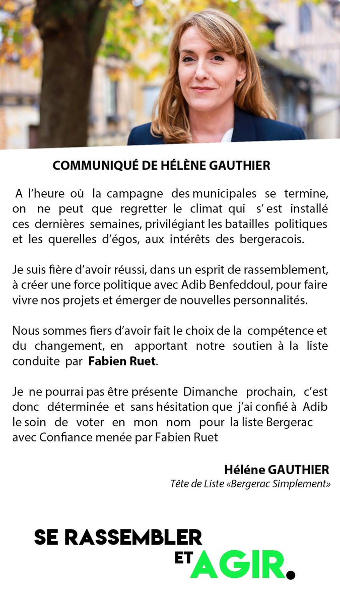 En conscience et en confiance nous voterons pour  <a href="/FabienRuet/">Fabien Ruet</a> le 28 juin. Pour tourner définitivement la page à ceux qui ont plongé Bergerac dans l’immobilisme et la pauvreté ! Pour une véritable alternance avec Fabien !