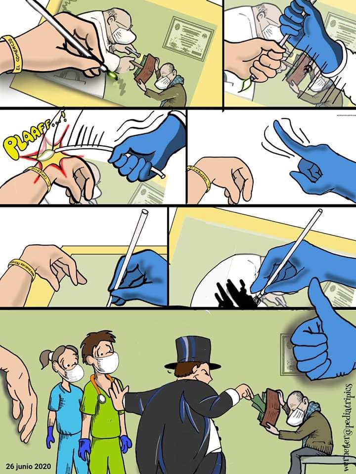 AstuvilcaJR's tweet photo. @elcomercio_peru ayer sacó una caricatura donde se mostraba a un médico escudriñando la billetera de un paciente en relación al cobro excesivo de las clínicas privadas en la actual coyuntura, como si fuéramos responsables de ello. @CMPLIMAIII exige respeto a la orden médica! https://t.co/5q519EnBGt