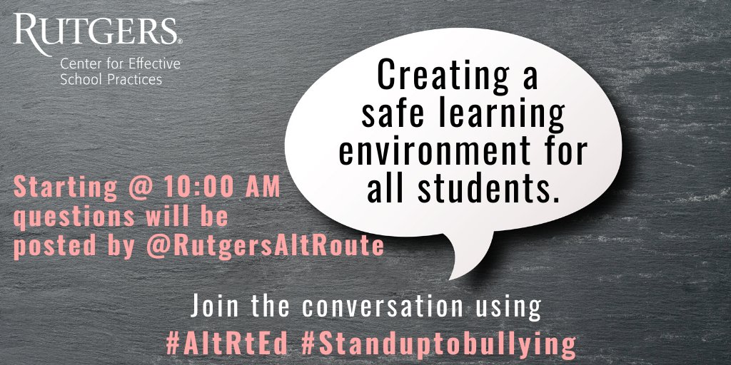 RutgersAltRoute's tweet photo. Good morning Twitter! This is a friendly warning about our upcoming high tweet volume. We're hosting a #Standuptobullying chat with our #AltRtEd candidates this morning :) https://t.co/KGQLCmkxa0
