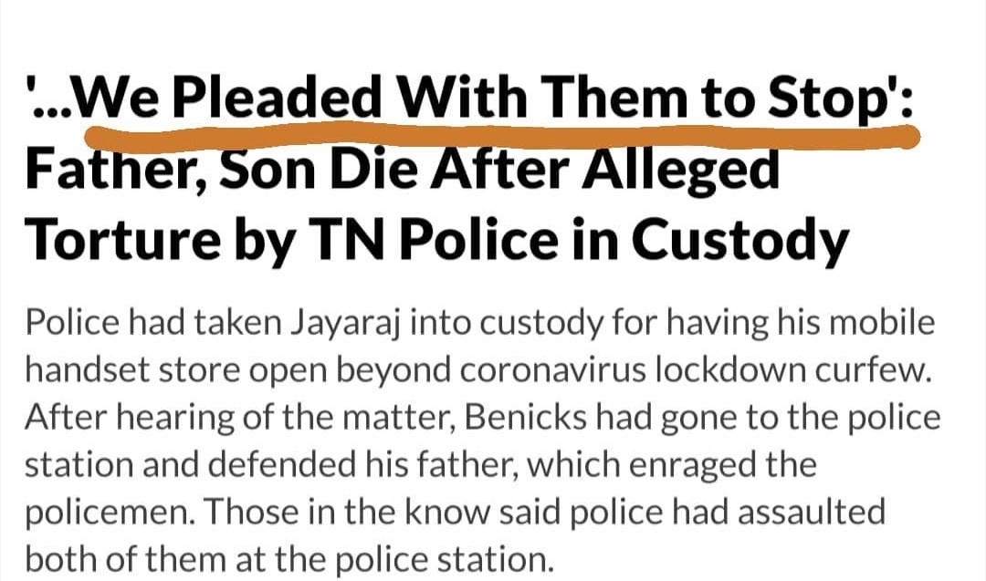 LawyerInBaking's tweet photo. Sad how more Indians have heard about #GeorgeFloyd than of #JayarajAndFenix . 
Police brutality is not just a US phenomena. It exists in all countries including INDIA. Recent victims to this is Jayaraj and his son Fenix from Thoothukkudi, Tamil Nadu.
#JusticeForJayarajAndBennix https://t.co/jMNn3xixYP