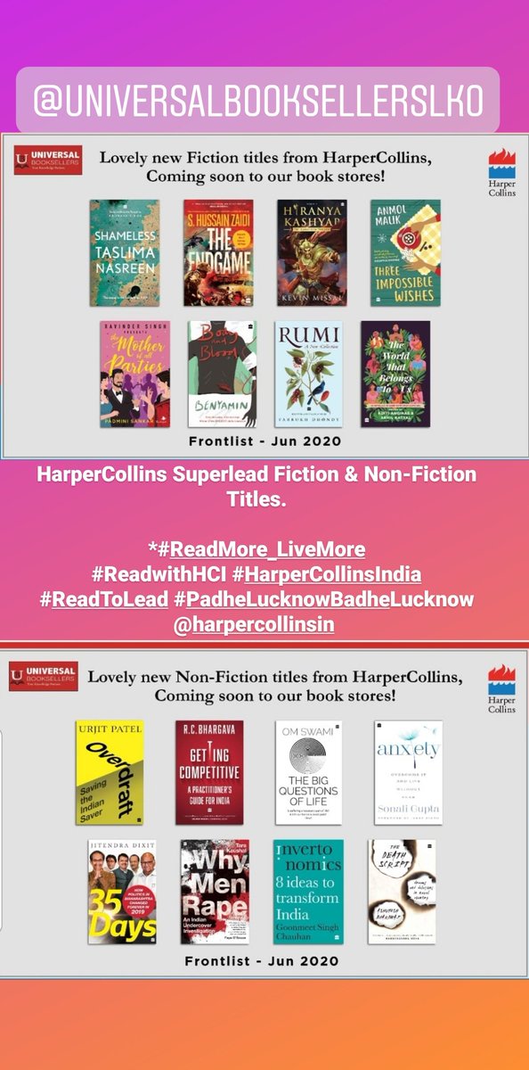 MANAV_PRAKASH_U's tweet photo. HarperCollins Superlead Fiction & Non-Fiction Titles.
*#ReadMore_LiveMore*
#ReadwithHCI #HarperCollinsIndia @HarperCollinsIN #Lucknow https://t.co/SucuCnnimP