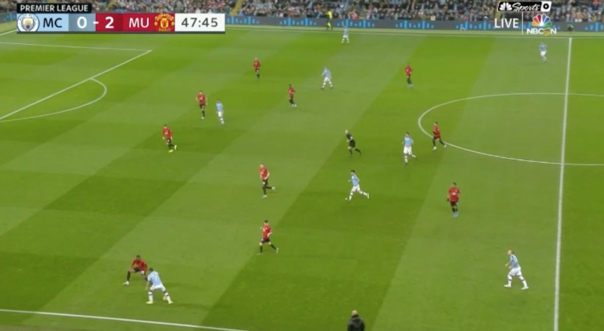 That's what AWB does so well. He knows you're not going to beat him straight down that line, so instead he launches a hopeless long ball and United regain possession. He plays Raheem Sterling the exact same way.  #MUFC