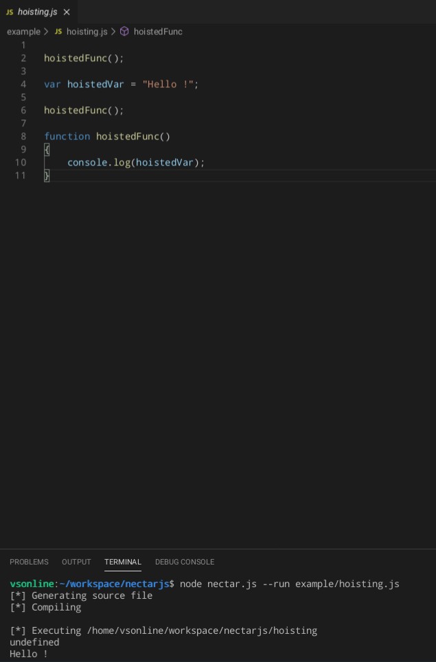 NectarJS's tweet image. #NectarJS can compile #javascript hoisted var and functions ! 

github.com/nectarjs/necta…

#js #scope #node #deno #compilation #coding #code #100DaysOfCode