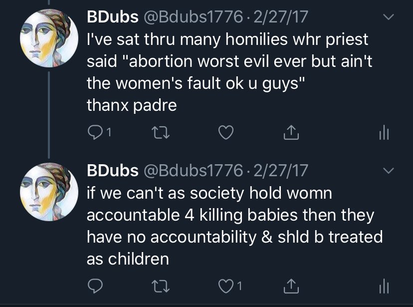 Priests and (obv) Protestant pastors etc got in on the action. Have you ever heard a sermon that called a w*man who had an abortion anything but a victim? Ofc not. Proving FEMINISM is their actual religion. 3/