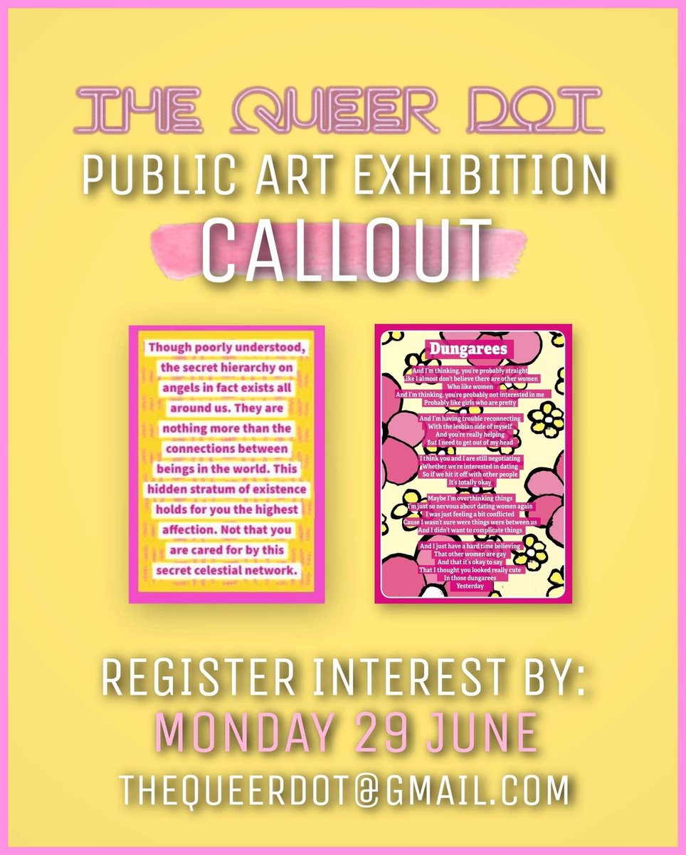 We are asking for artists to register interest in a public poster exhibition in Slessor Gardens!
The work will be formatted like the below examples.
In solidarity with BLM, Queer Dot are covering spaces for 2 black creatives.
Otherwise, it will be £20 each to cover costs.