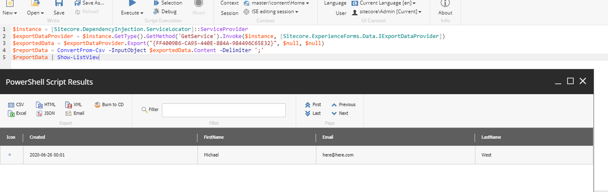 MichaelWest101's tweet photo. Did you know that you can use #Sitecore #PowerShell Extensions to report on the Experience Forms data? https://t.co/yhM6Fjwe0S