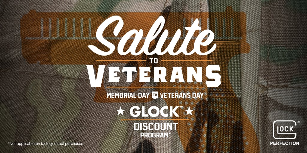 GLOCKInc's tweet photo. It’s back! Check out our Salute to Veterans Program to see if you’re eligible for a GLOCK discount. Click here to see if you’re eligible: https://t.co/KYTbuh7ueT.

#SaluteToVeteransProgram #GLOCKsupport #GLOCK #GLOCKdiscount #DiscountProgram #Veteran https://t.co/qf3hBKUdTZ