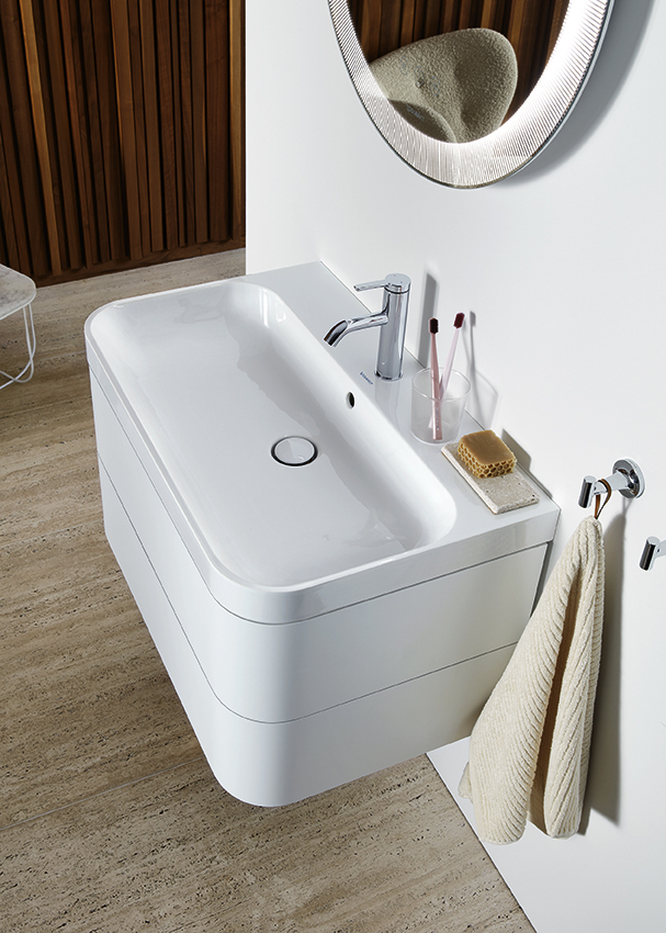 Duravit's tweet photo. #FridayFeature: #HappyD2Plus c-shaped #technology. This material innovation guarantees perfectly parallel alignment of #ceramic #washbasins to #furniture without an overhang or recess and a precise gap of 1/8". #Duravit #cshaped #innovation #precision #siegerdesign https://t.co/SoWqcpcRBG