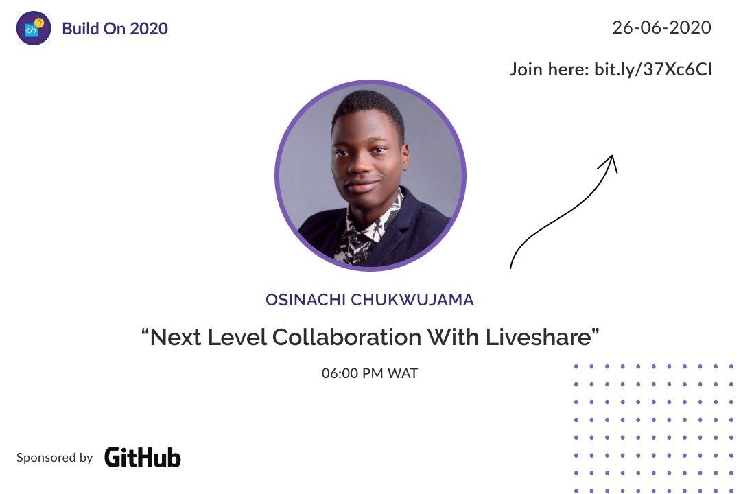 buildonconf's tweet photo. And we have an Awesome codelab by @vicradon about using Liveshare for improving workflows and learning processes with "Next Level Collaboration with Liveshare" by 6:00 PM WAT. Join via https://t.co/t02L2SrSsy https://t.co/FzbBcqABMT