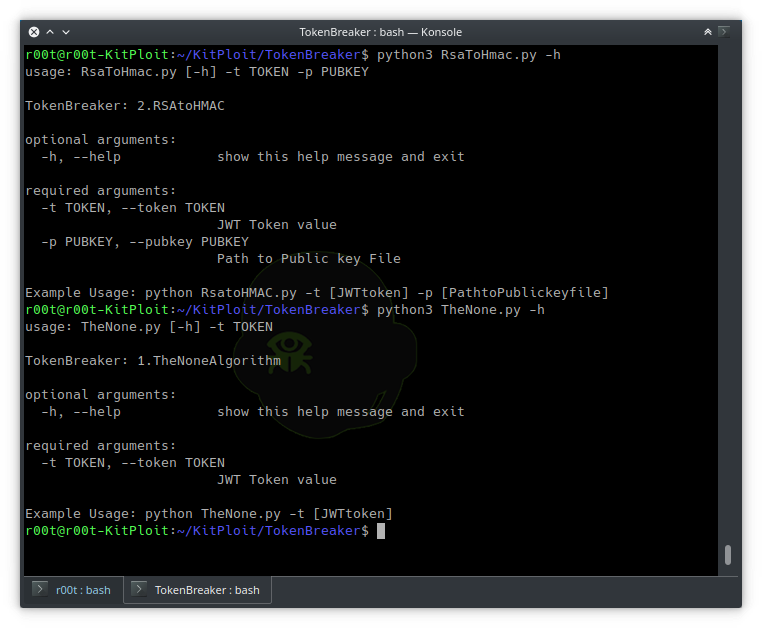 KitPloit's tweet image. TokenBreaker - JSON RSA To HMAC And None Algorithm Vulnerability POC j.mp/2CASyZ5 #Decode #JSONWebToken #JWTToken #Payload