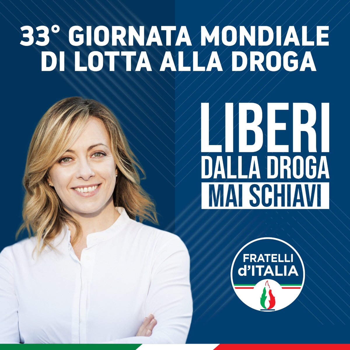 isabellarauti's tweet photo. 🔵 Liberi dalla droga, sempre! #26giugno - 33^ Giornata mondiale #ControLaDroga

@FratellidItalia @FDIMANTOVA @FDI_Parlamento @GiorgiaMeloni @vocedelpatriota https://t.co/qYX2zfZgLt