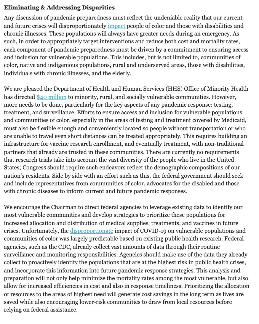 COVID-19 disproportionately impacts vulnerable populations and communities of color. Proactive identification of groups at the highest risk during a public health crisis must inform future pandemic response so that they get the help they need. 5/10