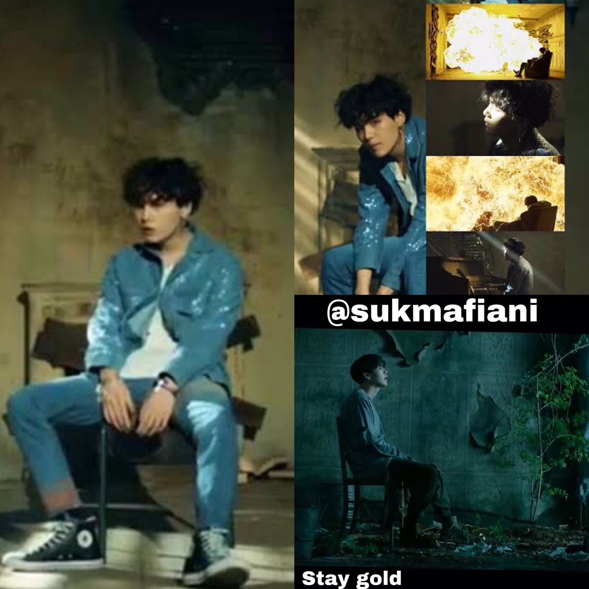 dia org yg menyadari bhwa smuanya sudah membaik,dn mereka sdh menemukan titik cerah(jendela itu). Lalu di scene yoongi yg terduduk di sbuah kursi dlm ruangan yg brantakan,sama halnya ky scene yoongi yg duduk di mv run,fake love dn adegan kebakaran.Ruangan yg brantakan di