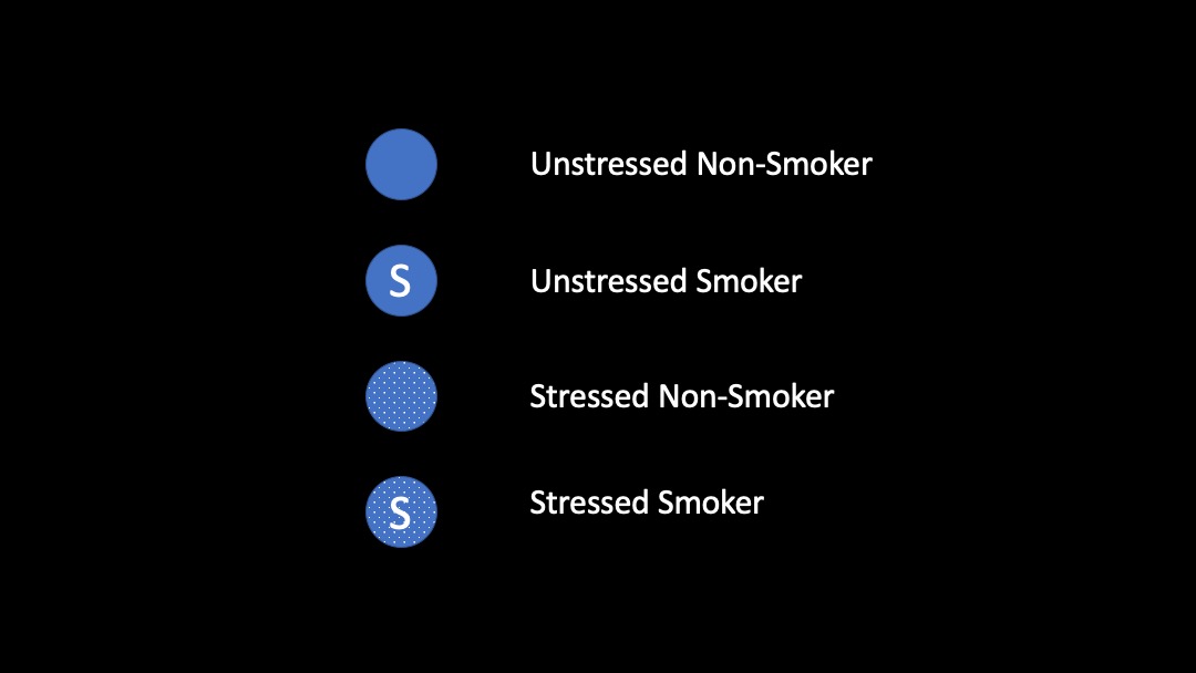 Say you are an investigator in a world with people who are either stressed or unstressed, and either smokers or non-smokers.