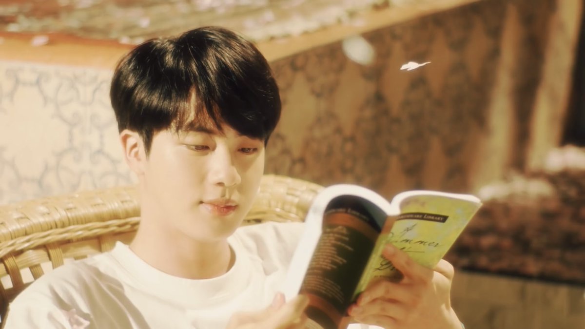 jinprose's tweet photo. hello....seokjin casually reading shakespeare manifested me https://t.co/5YMXGdIuQS