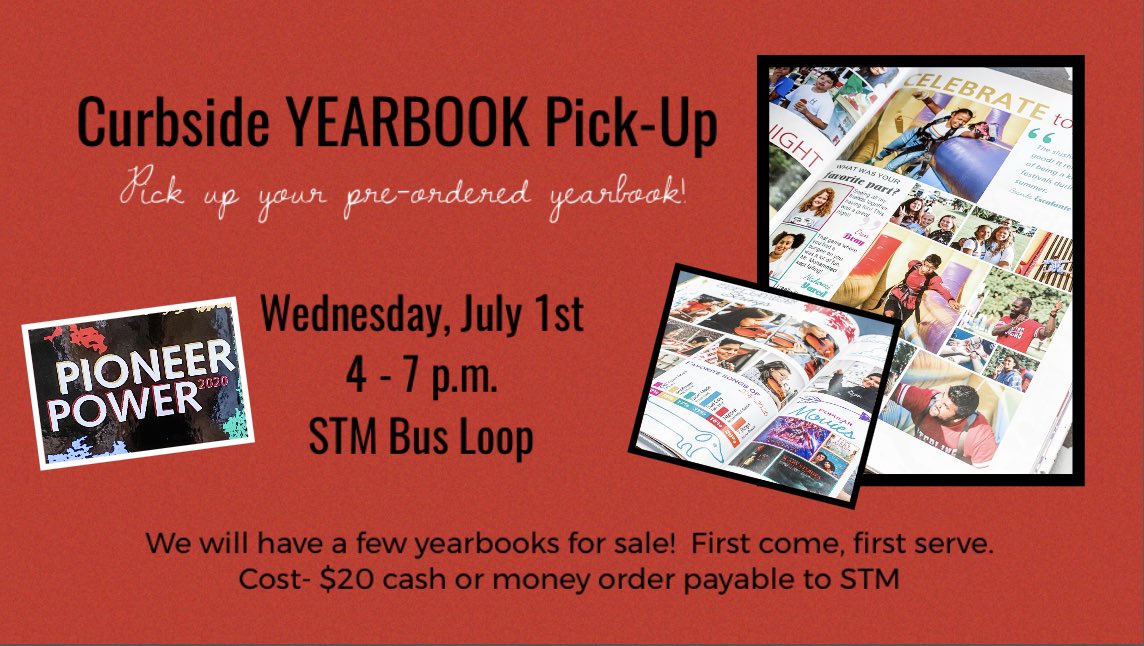 STM Curbside YEARBOOK Pick-Up! See below for details. See you next Wednesday. @STMyearbook19