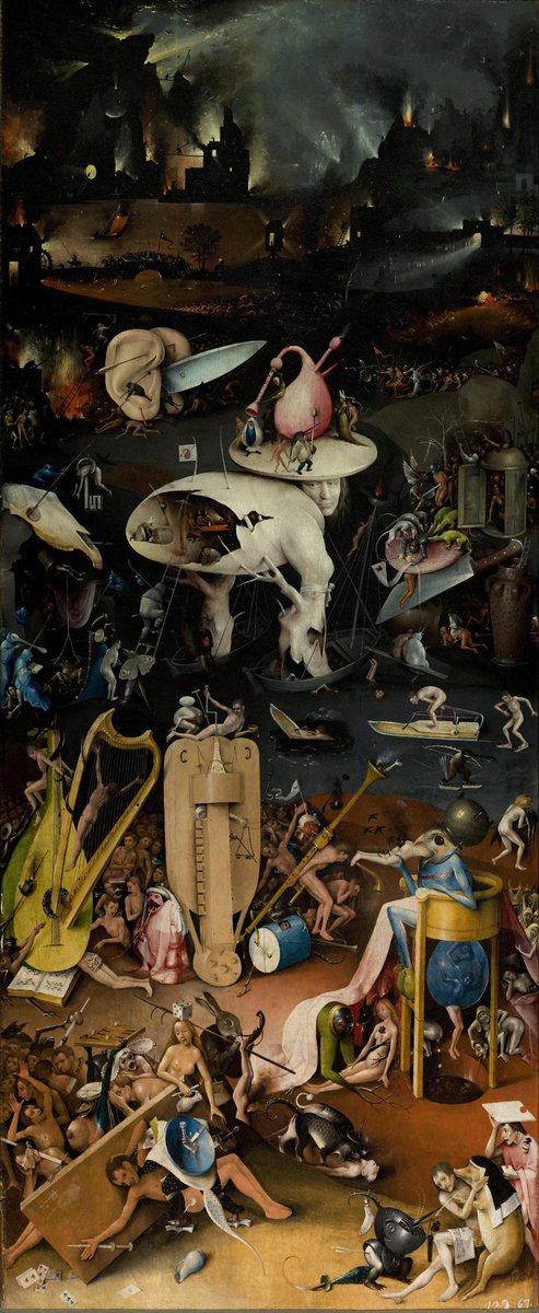 We all know Bosch's triptych, The Garden of Earthly Delights, now in the Prado. The right panel hellscape may aim at multiple audiences: sincere and orthodox; ironic and detached; nationalist. Being consumed, then shat, unendingly by diabolical rabbits is the worst ride at Disney