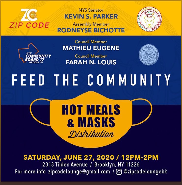kevinparkernyc's tweet photo. Join @AMBichotte, @CMMathieuEugene , @CMFarahLouis and I tomorrow, Saturday, June 27th at Zipcode Lounge from 12:00pm to 2:00pm for our hot meals and mask distribution event!
#FaceMask #HotMeals #FreeFood #Food #FoodInsecurity #Brooklyn #SenatorParker #CommunityBoard17 https://t.co/3P2fb9pXQ6