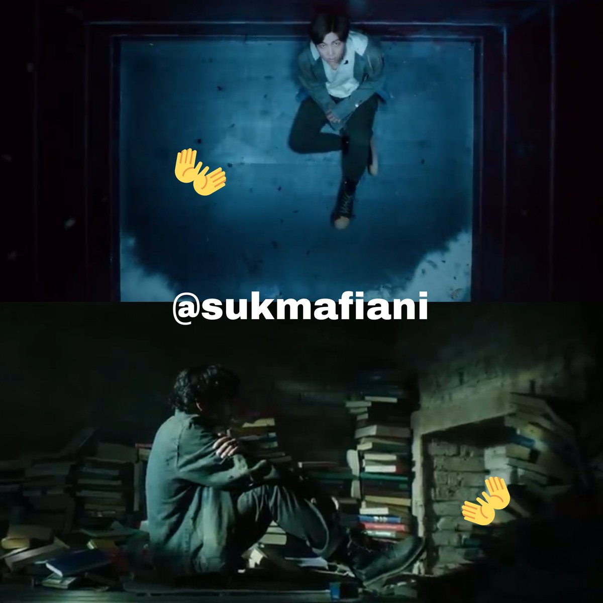 Lalu RM menghadap keatas dn turunlah serbuk seperti arang yg mana itu berasal dr taehyung yg telah membakar buku dn menimbulkan serbuk tsb.Ini menandakan bahw mreka berdua masi connect.