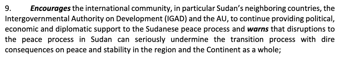 The  #AUPSC is entrenching its position as the multilateral guarantor for the Juba Peace Process. It urges more diplomatic support for the mediation (including from IGAD) and is starting to back up earlier commitments to sanction those obstructing the process. (2/x)