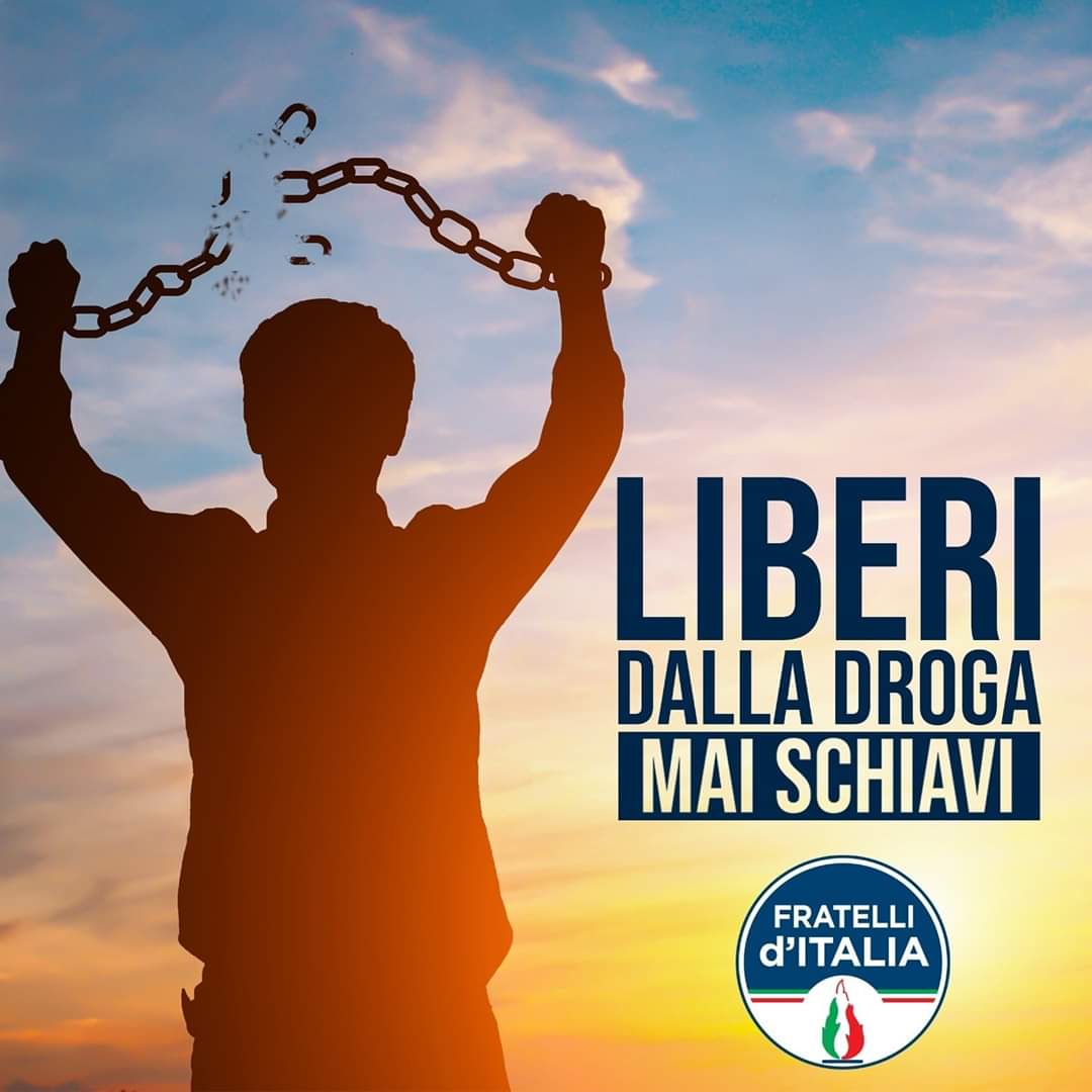 GiorgiaMeloni's tweet photo. Oggi #26giugno si celebra la Giornata mondiale #ControLaDroga. I dati confermano che in Italia le dipendenze patologiche sono un'emergenza, aggravata dal #Covid_19 e dimenticata dal Governo. FDI è al fianco degli operatori del settore. Una vita libera dalle droghe è possibile https://t.co/SWpgMxEqUN