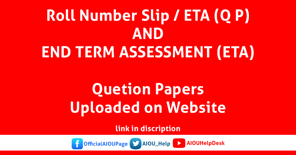 AIOU_Help's tweet photo. Dear Students.!
Roll Number Slip and Question Paper for ETA Autumn 2019 have been uploaded on the website on the following link;
https://t.co/RgMXEuSRt5
#aiouhelp #AIOUResulte #aiou #aiouaddmission #aioututorial #aiouhelppage #ASSESMENT #EndTermAssessment_autumn_2019 https://t.co/ItUKYOY4Ax
