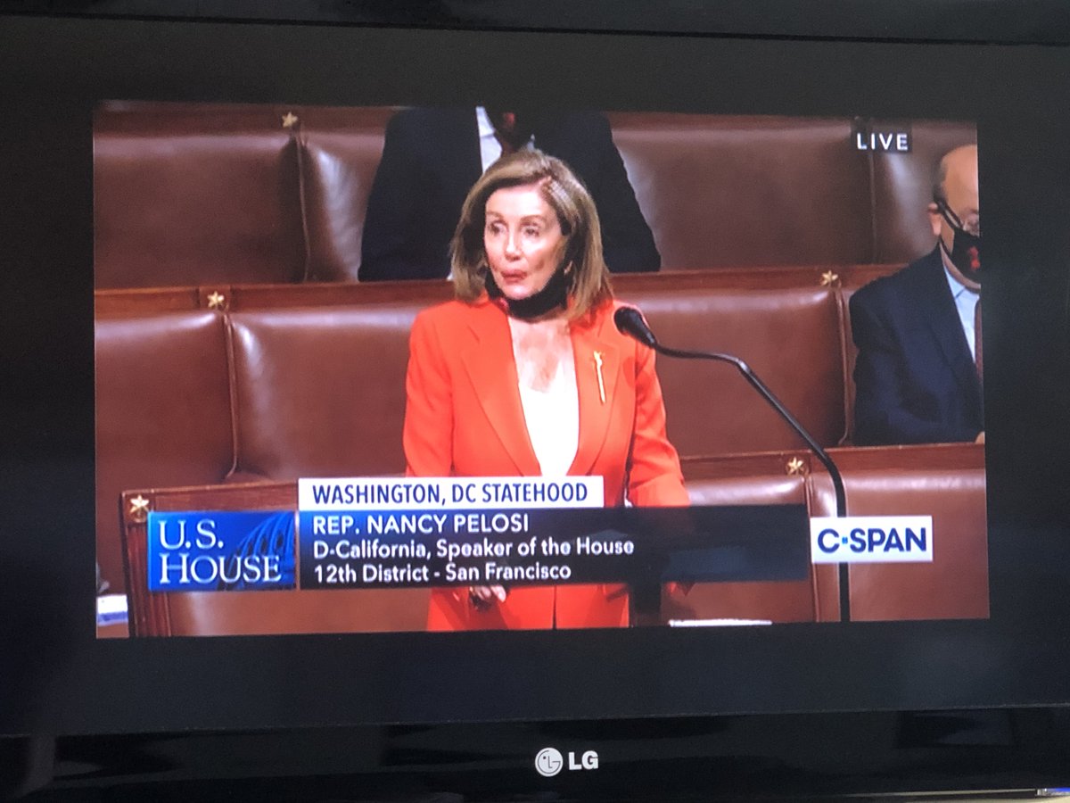 councilofdc's tweet photo. Thank you, @speakerpelosi, for supporting #DCStatehood (with a 51st State facemask to boot!) on the House floor today! https://t.co/eeg8waDKYa