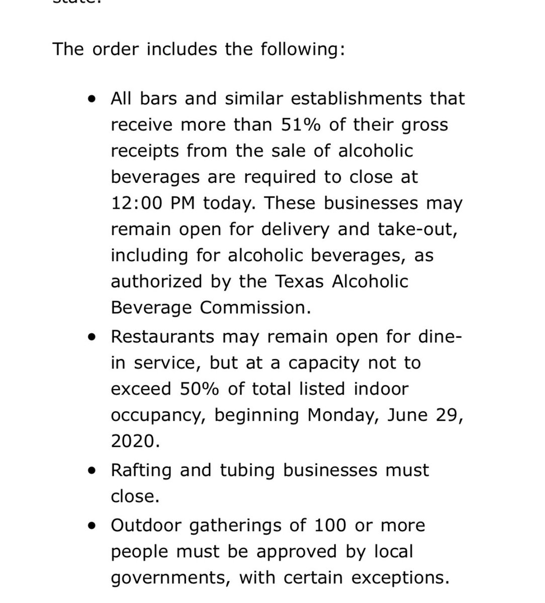 tplohetski's tweet photo. BREAKING: Texas Gov. Greg Abbott has just announced new closures and a round of scaling back to try to contain COVID-19. https://t.co/VGnx1AgSG5