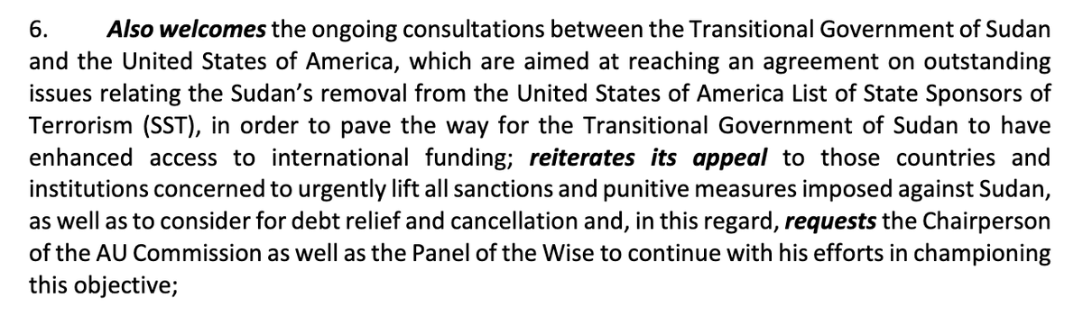 The  #AUPSC also reiterates its desire for the  @AU_PSD to play a peacebuilding role. However, it's interesting that this operative paragraph is linked to the peace process, and not to other issues like COVID19 or the humanitarian situation that are discussed elsewhere (5/x)