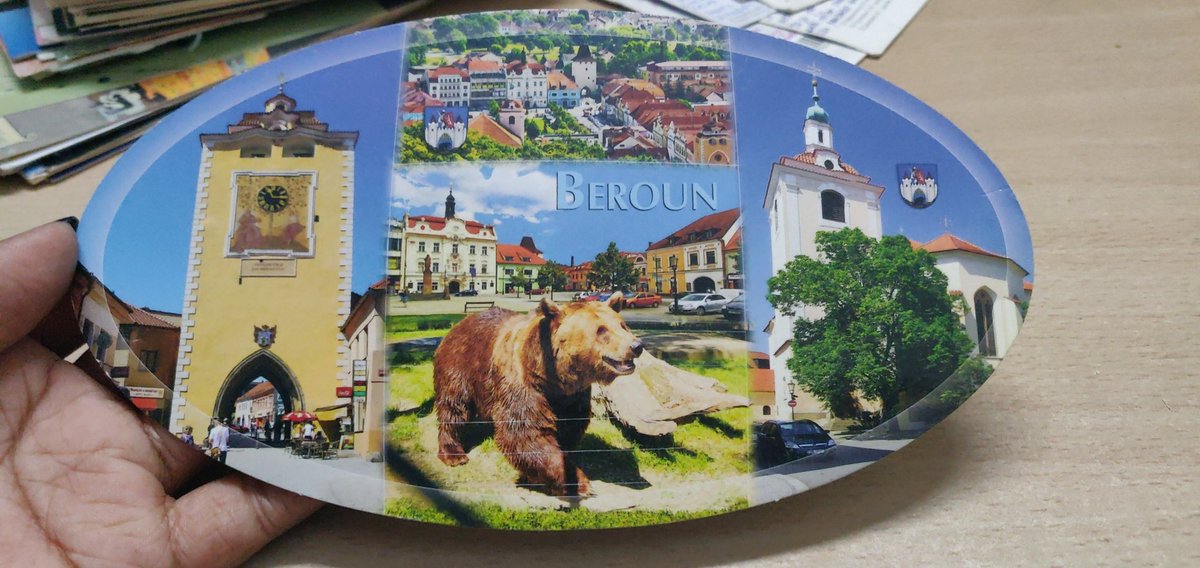 An oval shaped postcard all the way fork the Czech Republic....