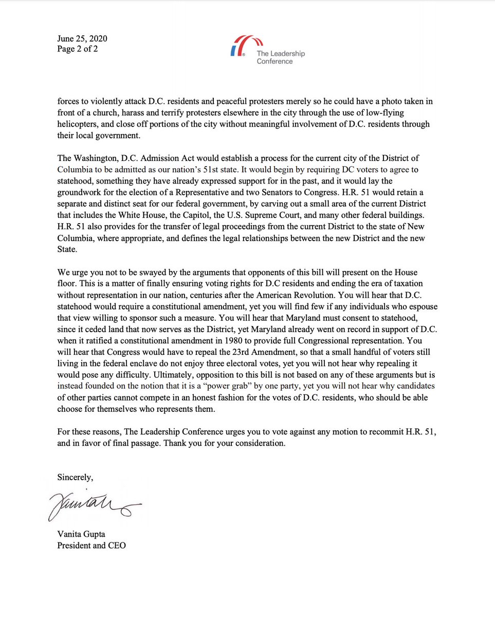 Screenshot of page 2 of our letter supporting H.R. 51. The full text is available at the link in the original tweet.