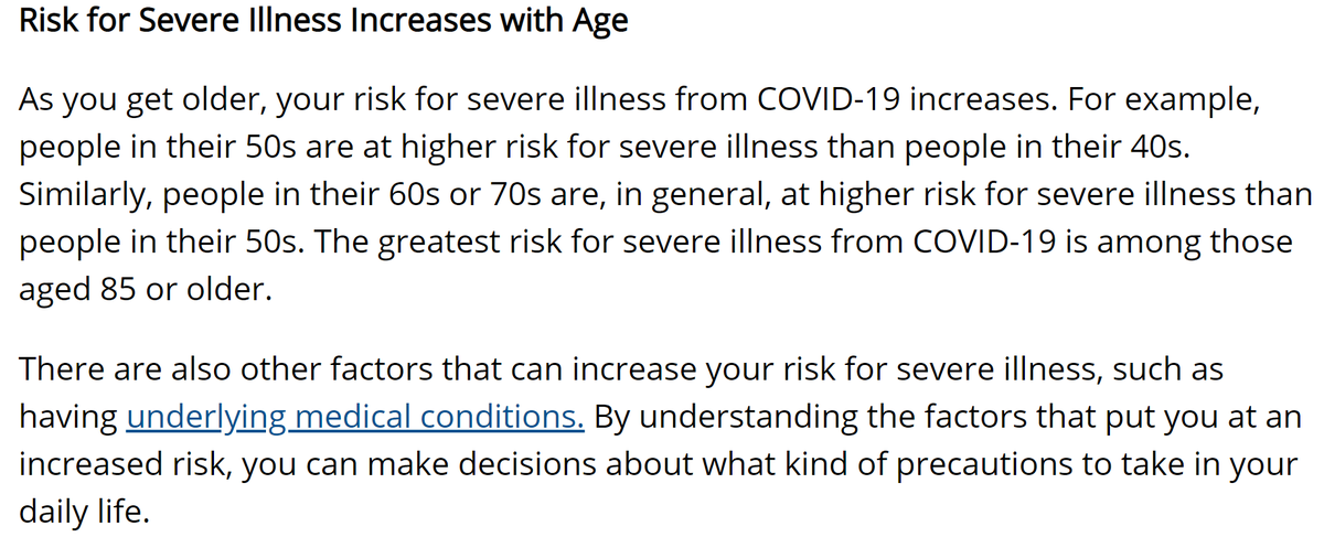 . @CDCgov now says the following about "Older Adults" under the general heading of "People Who Are at Increased Risk for Severe Illness". 3/3 https://www.cdc.gov/coronavirus/2019-ncov/need-extra-precautions/older-adults.html