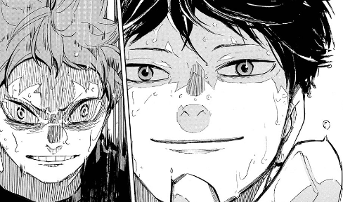 hq 399
I can't get over how at ease kageyama looks in this panel. It's like the results of the game don't even matter anymore, he's here for the journey rather than the destination, to use kita's words