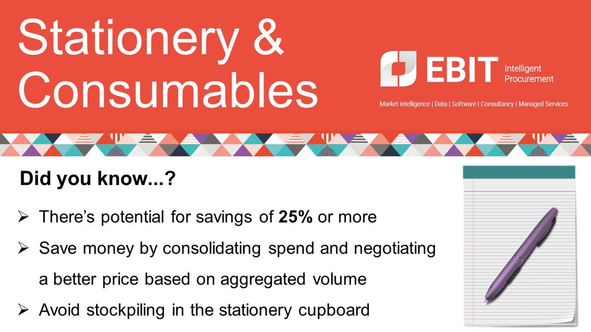 How many suppliers does your company use to buy consumables? By consolidating spend it’s possible to negotiate better prices. Get in touch today to find out more: ebitip.com/contact/ 
#stationery #consumables #suppliers #indirectspend #GNFR #procurement #ebitip