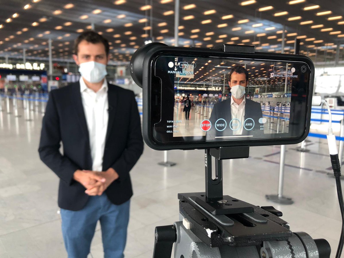 Lives at Orly Airport in Paris today <a href="/ParisAeroport/">Paris Aéroport</a> for the domestic hub’s re-opening, despite an <a href="/xrFrance/">Extinction Rebellion France 🐝🌺</a> demo on the runway earlier - <a href="/Katie_Olds/">Katie Olds</a> <a href="/FSNLIVE/">FSN LIVE</a> <a href="/CGTNEurope/">CGTN Europe</a>