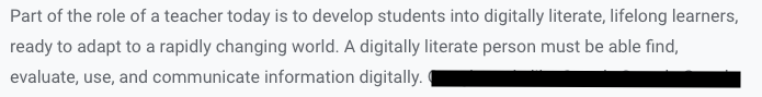 Working on my Google certifications and came across this in the training. 

Teaching facts is not necessarily as relevant as teaching how to find, analyze, evaluate, and communicate information. 

<a href="/BrookridgeSMSD/">BrookridgeElementarySMSD</a> <a href="/theSMSD/">SM School District</a>