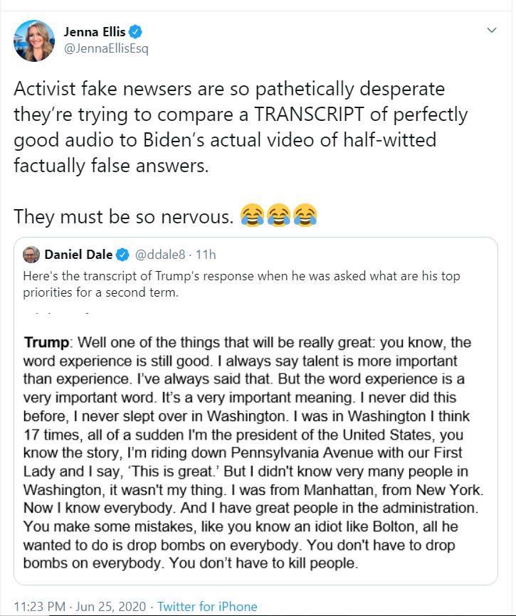 ddale8's tweet photo. Milestone: I thiiink this is the first time a Trump campaign official has criticized me for posting a perfectly accurate transcript of Trump's comments. https://t.co/B3jWuZXFb4