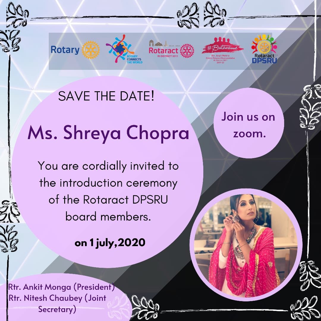 shreyaofficial's tweet photo. Hey guys don’t forget to catch me live only through zoom for the introduction ceremony of the rotary DPSRU board members https://t.co/t6cJHpYIpa