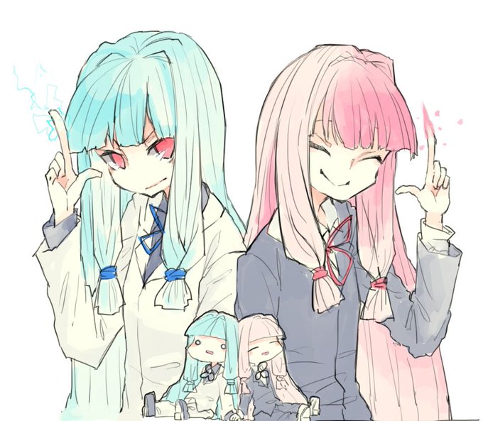 kotonoha akane ,kotonoha aoi 2girls multiple girls pink hair blue hair long hair open mouth smile  illustration images