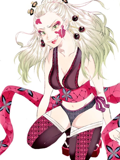 ましょんさんがTwitterに投稿した堕姫(鬼滅の刃)のイラスト。