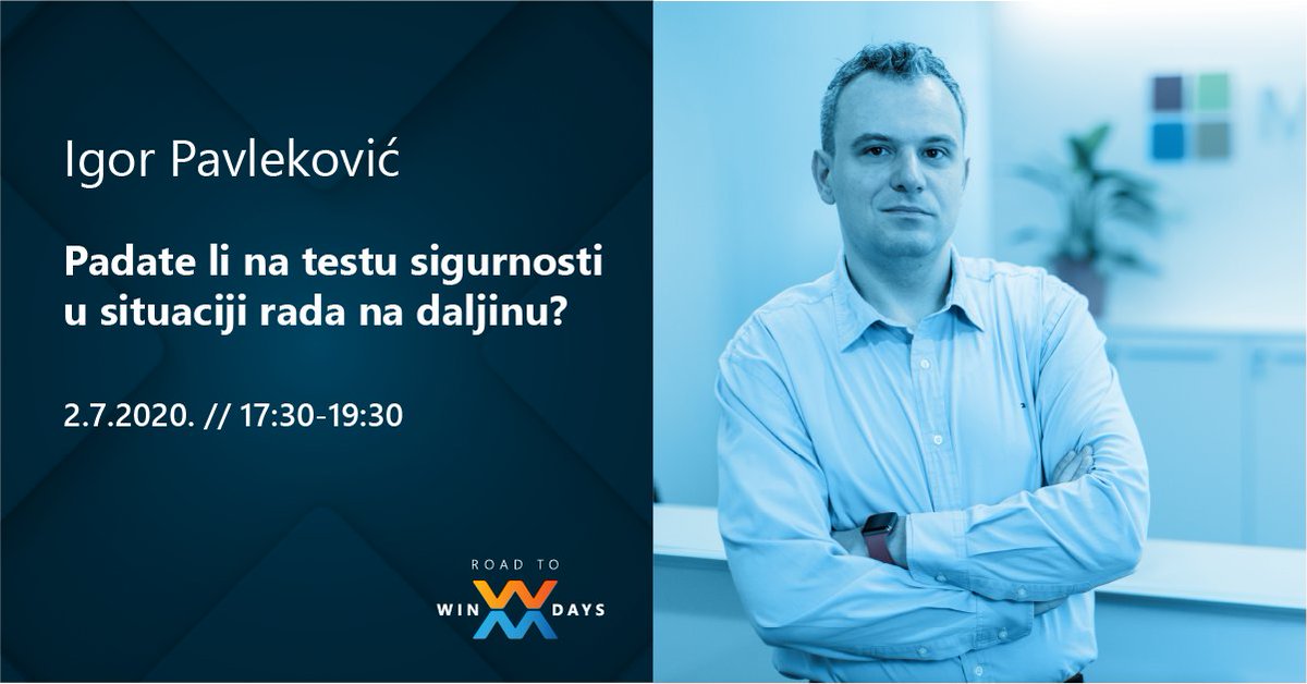 windays's tweet photo. Potaknut nedavnim lockdownom, Igor Pavleković odlučio je pripremiti predavanje na temu sigurnosti rada na daljinu. Upoznati će nas s najčešćim vrstama sigurnosnih napada, uputiti što učiniti kako bismo ih prevenirali i kako se od njih obraniti. @igorpnet #RoadToWindays https://t.co/dF89xVdEVD