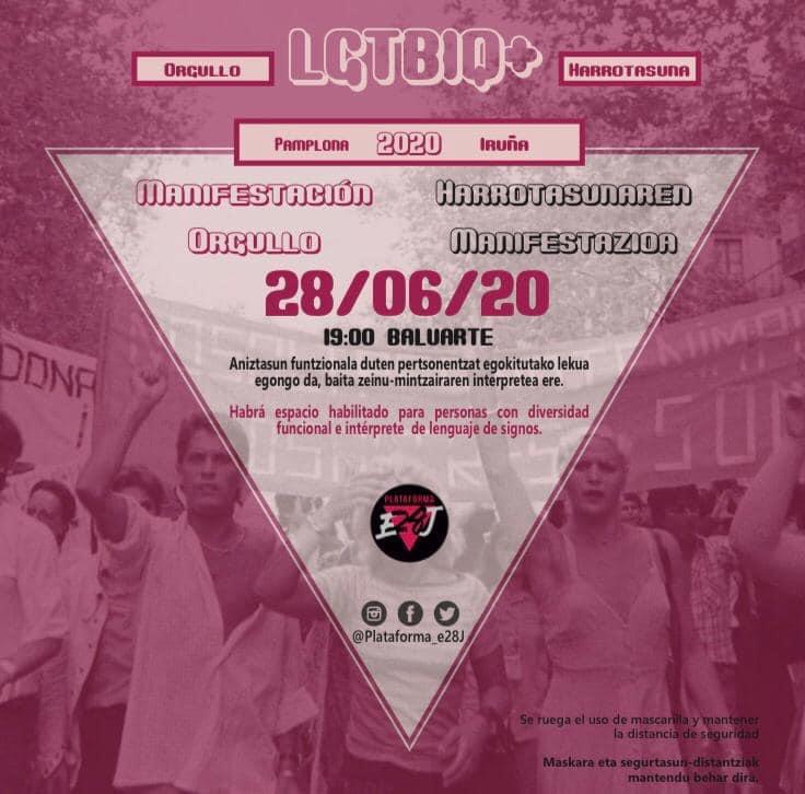 CERMI_Na's tweet photo. Este domingo 28 manifestación orgullo LGBTIQ+ en #Pamplona #iruña! 
Contará con espacio para personas con movilidad reducida e intérprete de lengua de signos durante la lectura del manifiesto.
#Orgullo #harrotasuna https://t.co/CgidolZ8TH