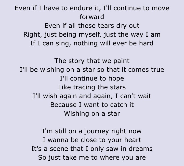 Wishing on a Star ! Yoongi’s verse alone makes this song very gay but also,,, wishing on a star for your love story to come true, seeing it only in dreams,, “just be myself, just the way i am”