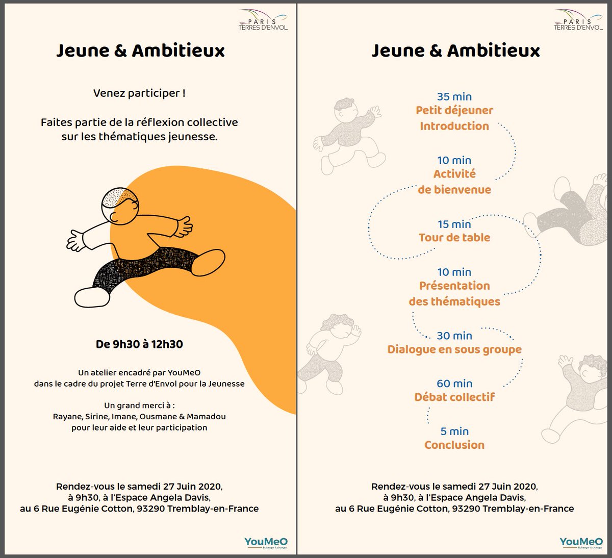 Notre partenaire, l'établissement public territorial du Grand Paris, Paris Terres d'Envol, organise une matinée d'échanges, de discussions et de débats autour de la jeunesse ce samedi ! Celle-ci sera encadrée par le cabinet de conseil parisien <a href="/youmeo_fr/">YouMeO</a>. ✔