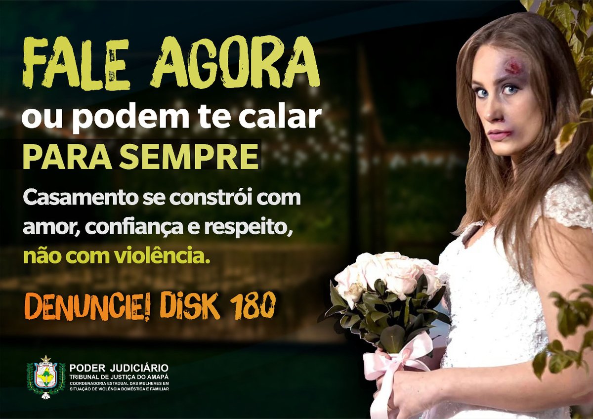 Tjap_Oficial's tweet photo. Fale agora ou podem te calar para sempre

Casamento se constrói com amor, confiança e respeito, não com agressões físicas ou psicológicas. Violência contra a mulher não tem desculpa. Tem LEI!

Denuncie! DISK 180

#Disk180
#JustiçaDoAmapá https://t.co/VWiPS80ntb
