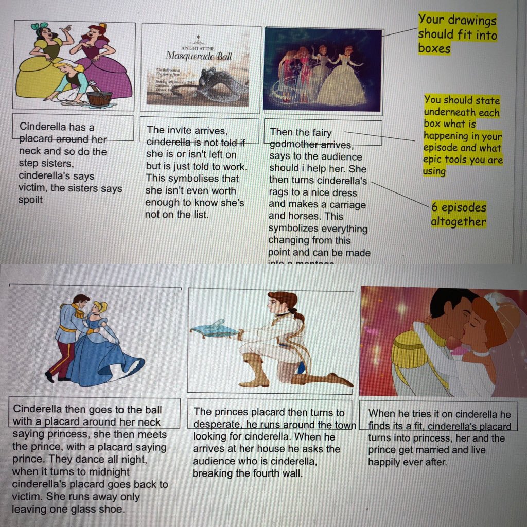 DRAMA_SHS's tweet image. A year 9 student shows us through a storyboard how we can turn the classic folktale Cinderella into a piece of Epic Theatre! #awesome #verycreative #Brecht good job! 🎭 #virtualdrama @shsrbk