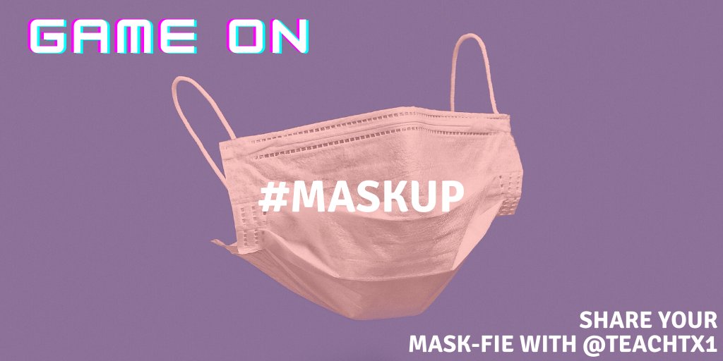 TEACHTX1's tweet photo. Dear Texas, 
      It is time to put our game face on and beat #COVID19.  Let's #MaskUp , share your #MaskUp pics with us!  @DocsForChangeTX @drruchikaushik @renkate @anacm0602 @docmarsha @LisaAyoubRodrig @TammyCamp @TXPeds @TMAFoundation @TXMedCenter @nancypedi @SandyMcKayMD https://t.co/fc8mP6FJCF