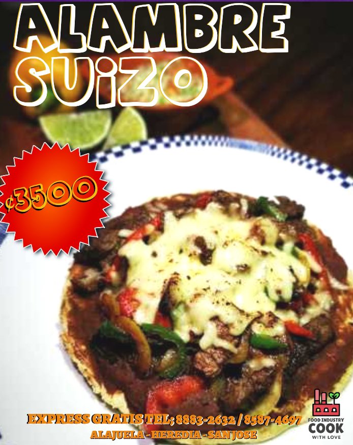 cadamomo's tweet image. Alambre Suizo!!!
Para este sábado 27 de junio, Food Industry ofrece una tortilla casera cubierta de frijoles arreglados y encima unas deliciosas fajitas bañadas en queso mozarella. Una delicia!!!
Entregas gratis en Alajuela, Heredia y San José. 
#FoodIndustry